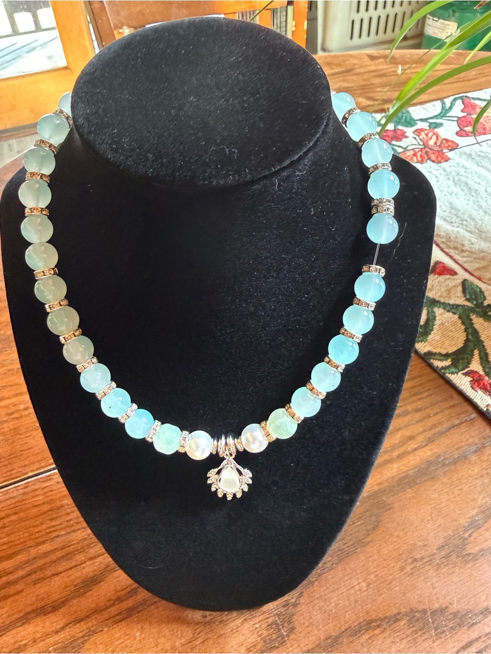 Mint Green Beaded Pendant Necklace - Women Jewelry